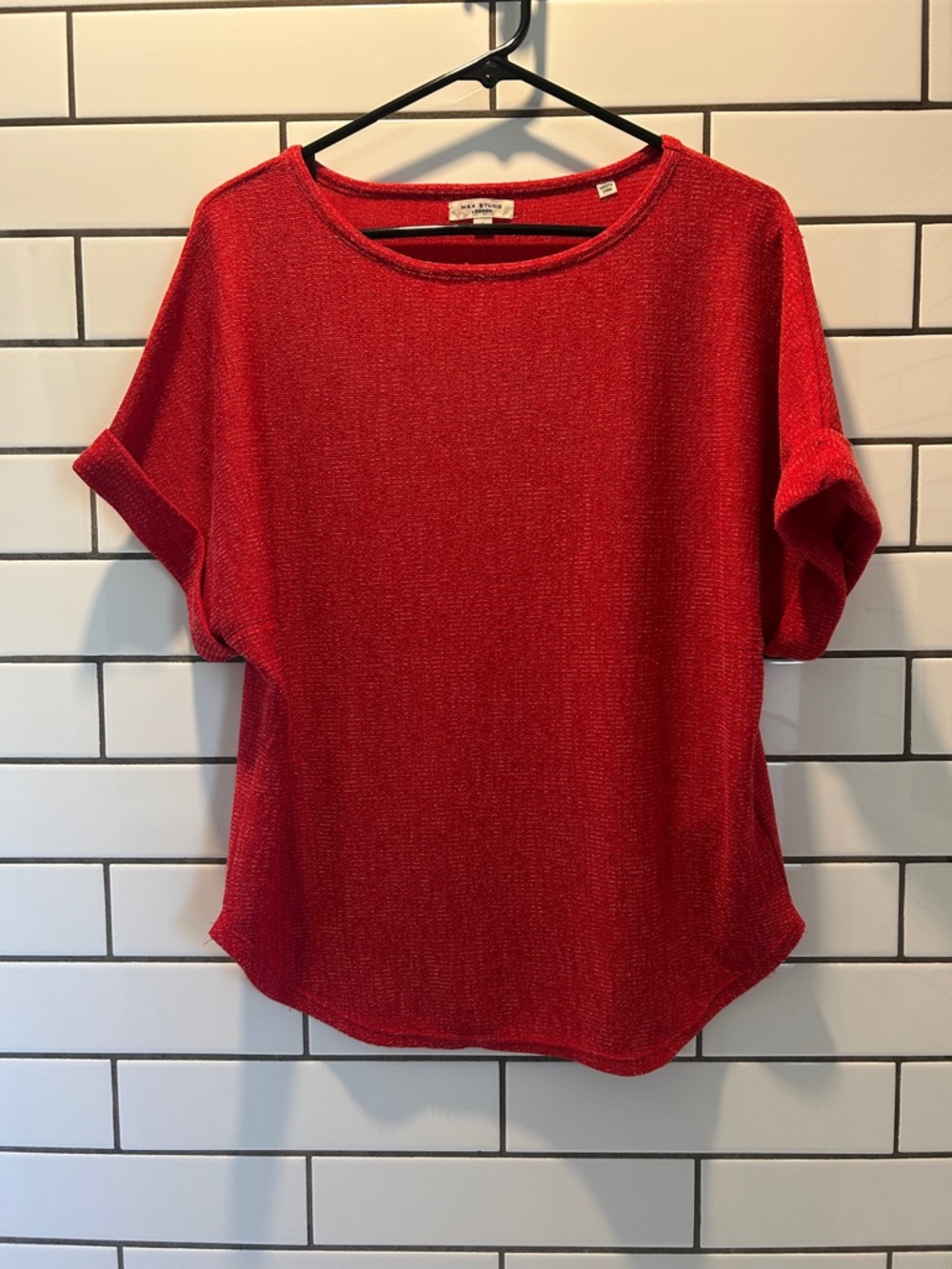 Max Studio Red Short-Sleeve Knit Top
